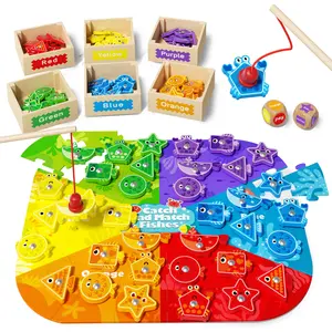 Montessori Toys for Toddlers 1-3, Magnetic Fishing Game for Kids 2-4, Color & Shape Sorter Educational Learning Toys with Wooden Box & Puzzle for Boys Girls 3-5