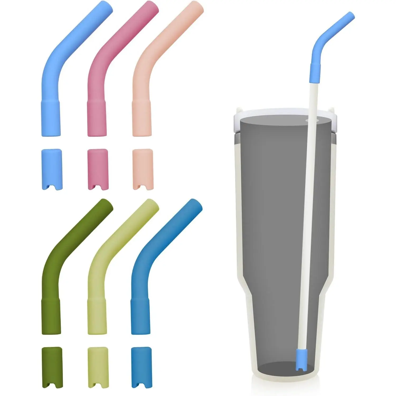 12 count  Straw Tips with Bottom Sleeve   Tips for Metal Straws  Grade Rubber Straw Tips Flex Elbow Straw Covers for  Cup Tumbler Fit for 8-10mm Diameter Straws