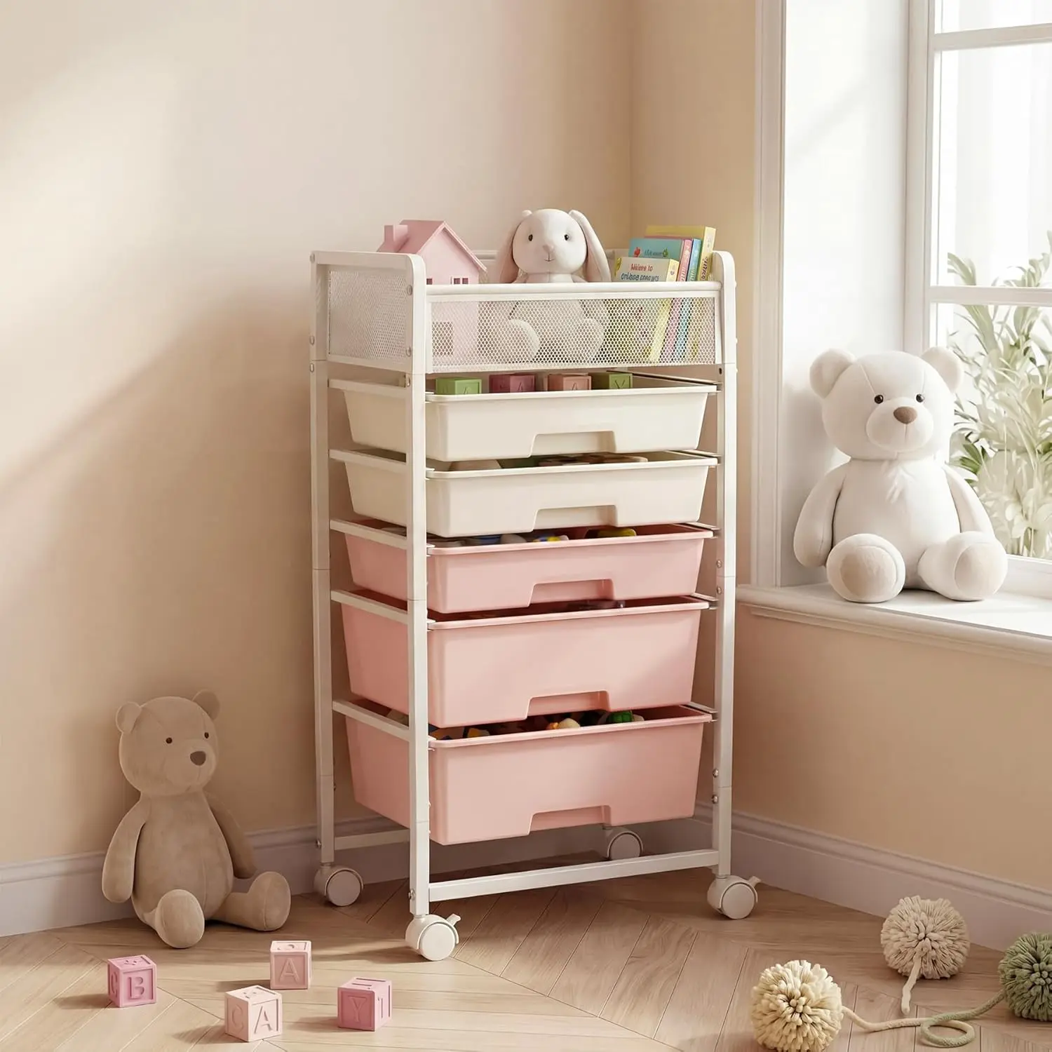 Tribesigns Rolling Craft Cart with 5 Drawers, Art Craft Organizers and Storage with Lockable Wheels, Rolling Utility Cart for Organizing Arts and Crafts,Yarn,Toy, School Supplies, Nail Product, Sewing Supplies