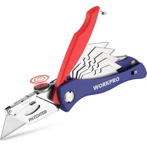 Folding Utility Knife, Quick-Change Box Cutter, Blade Storage in Handle with 5 Extra Blades Included