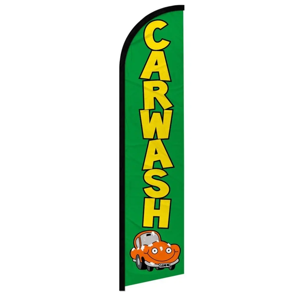 Super-Knitted Windless Green Car Wash Advertising Flag, Windproof Polyester Vertical Banner with Curved Sleeve, 11.5x2.5 ft Easy Install Party Decorations Banners, Home & Festive Supplies Backdrop