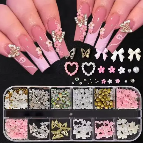 12-Piece Nail Art Set with Crystal Butterfly & Heart Designs, Butterfly Nails, Multifunctional Resin Gemstones for DIY Manicure Decorations, Shiny Nail Art Supply, Nail Art Products, Nail Accessories, Creativity, Nail Embellishments