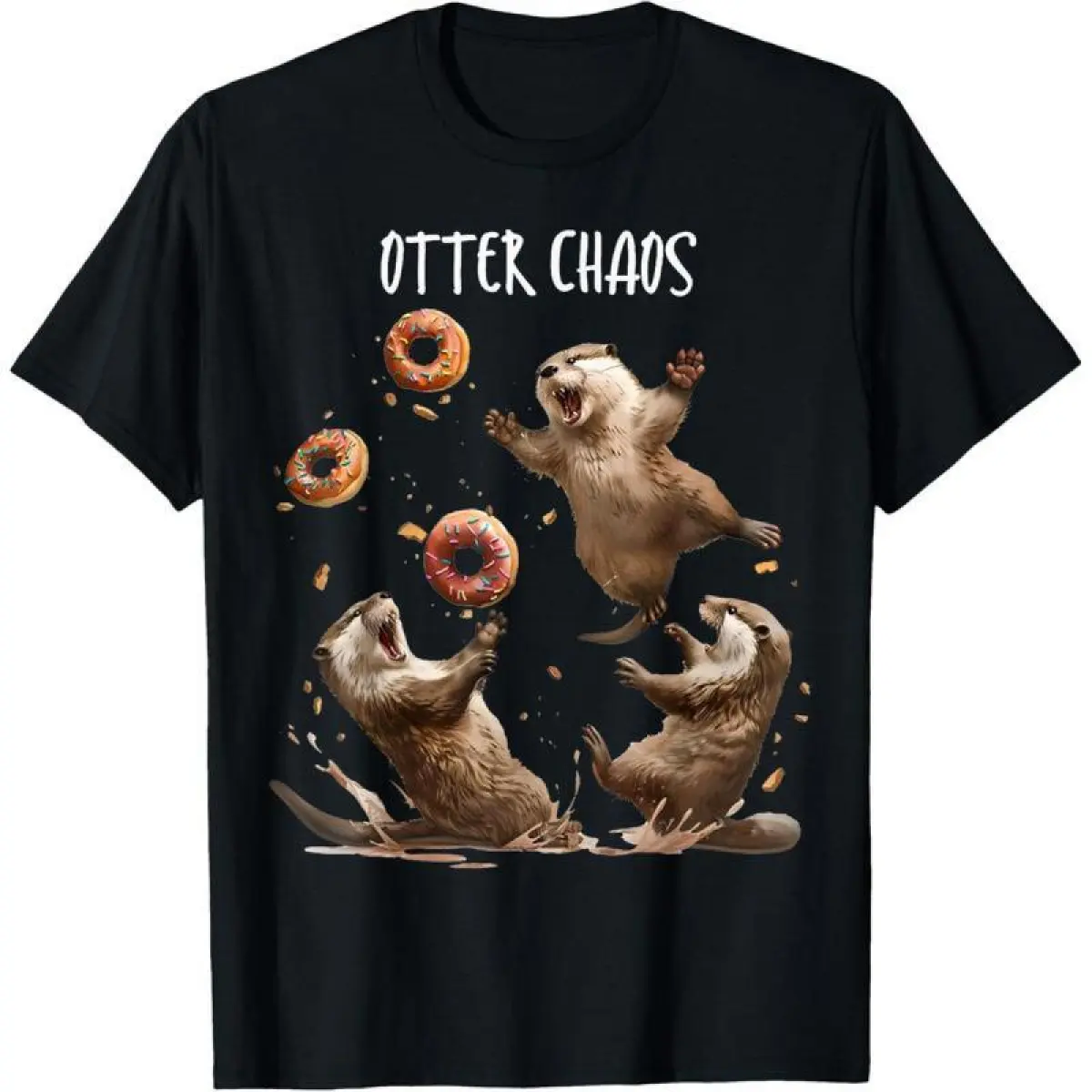 Men's Casual Classic Otter Chaos Funny Graphic T-Shirt - Comfy Relaxed Fit Shortsleeve Top, Soft Breathable 100% Cotton Fabric