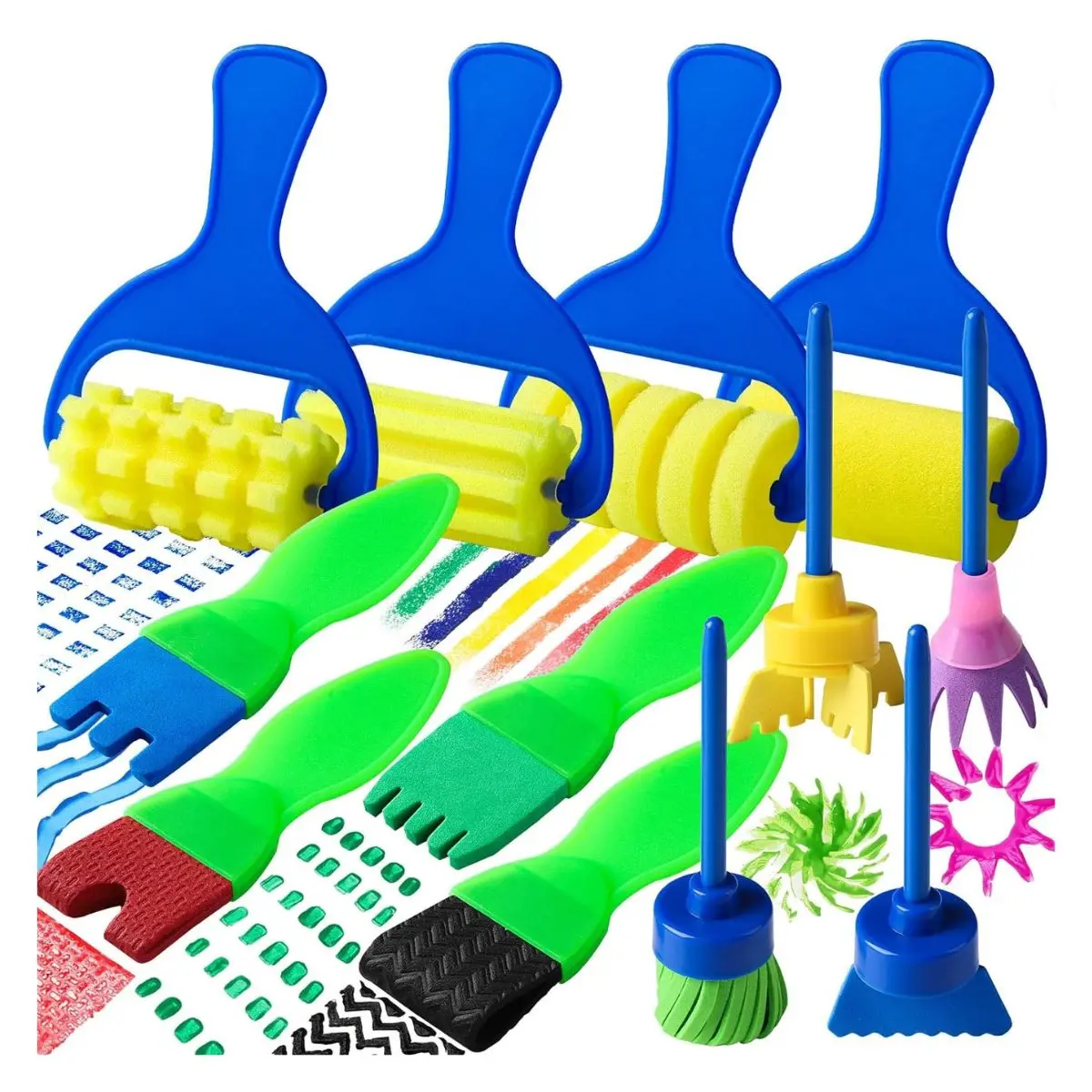 12 Pack Kids Paint Brushes – Washable Foam Roller & Sponge Brushes for Toddlers, Crafts & Early Learning