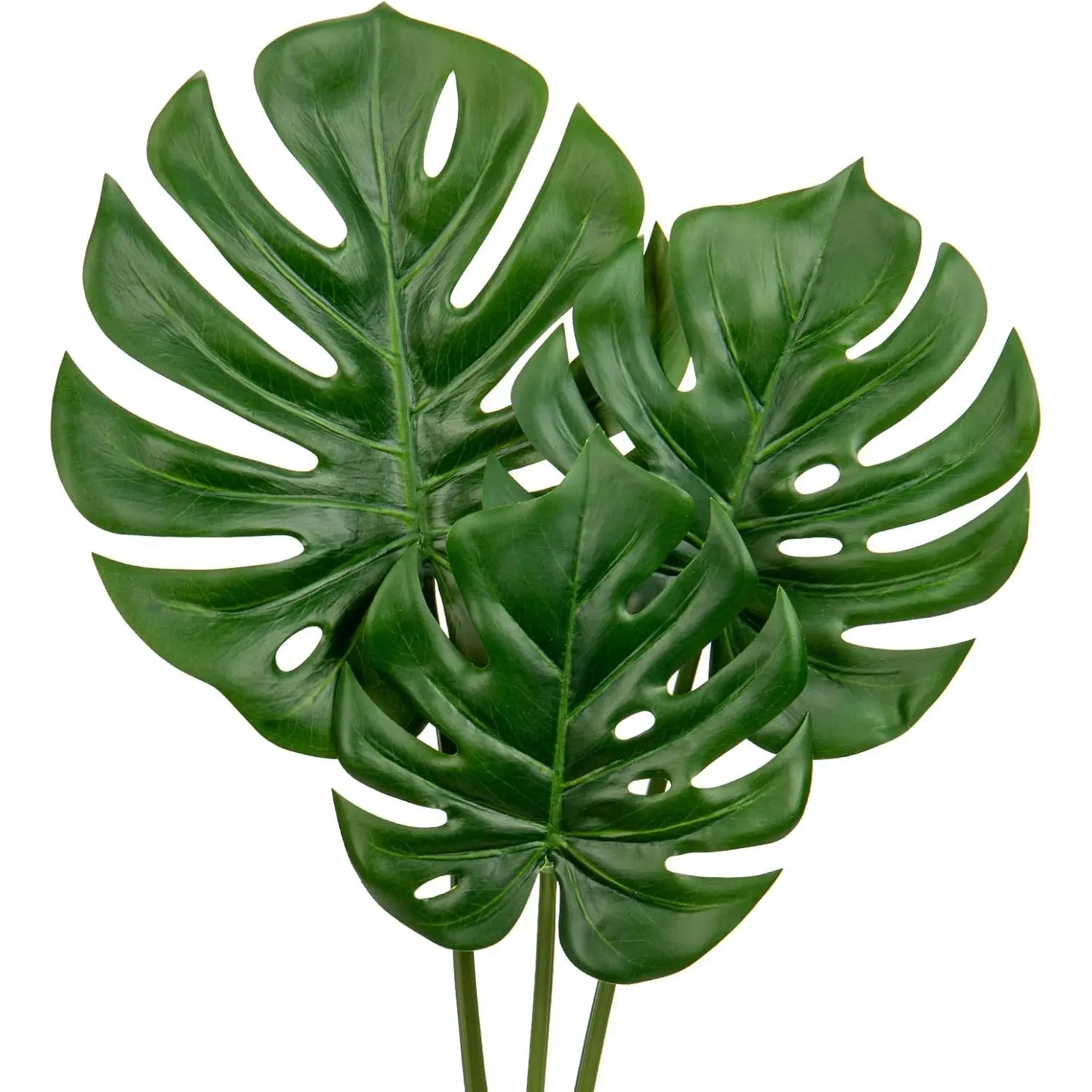 3 Pack Artificial Monstera Leaves with Long Stem for Vase -  Tropical  Palm Leaves Realistic Philo Turtle Leaves for  Wedding Party Decor