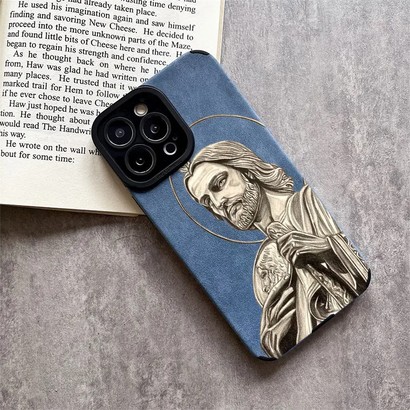 The Jesus portrait pattern phone case is made of TPU and leather with a delicate touch that is skin friendly like velvet, suitable for Apple 17 16 15 14 13 12 11 Pro Max Plus X XS Max
