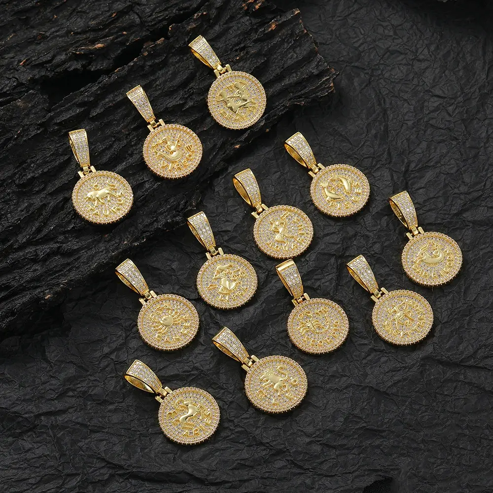 12 Constellation Necklace for Women Men, Hip Hop Zodiac Pendant Necklace for Men With 3mm Stainless Steel Rope Chain 18-26 Inch