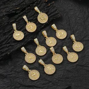 12 Constellation Necklace for Women Men, Hip Hop Zodiac Pendant Necklace for Men With 3mm Stainless Steel Rope Chain 18-26 Inch