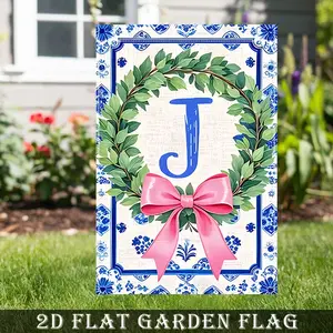 Personalized Garden Flag with Family Monogram  – Boxwood Wreath Monogram, Seasonal Welcome Decor for Patio & Yard, 12x18"