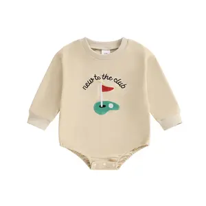 Newborn Baby Boy Golf Outfit New to The Club Sweatshirt Bubble Romper Long Sleeve Onesie Bodysuit Infant Fall Clothes