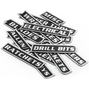 12 count  Tool Box Labels Printed Toolbox Labels with   Backing  Tool Box Organization Accessories for Steel Toolboxes, Drawers, Shelving, Workshop Cabinets (Black)