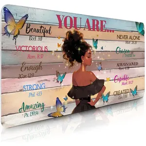 Black Girl Large Gaming Mouse Pad, Computer Keyboard Desk Mousepad with Non-Slip Base Stitched Edge, Christian Inspiration Gift for Women, Desk Mat for Topdesk for Keyboard and Mouse 14”x 24”