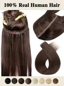 Butterfly Weft Hair Extensions Human Hair Invisible Flat PU with Hole Twin Tabs Hair Weft 12-24inch Microlink Application 40-50g