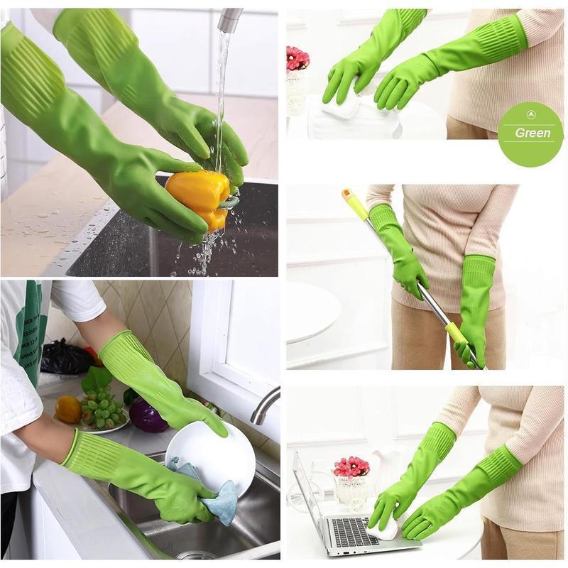 3 Pairs Long Cuff Rubber Cleaning Gloves Non Slip Kitchen Dishwashing Gloves XL Size Durable Reusable Household Waterproof Gloves for Cleaning Kitchen Bathroom Laundry Gardening Home Use Men Women