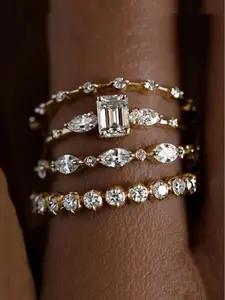 Fashion Rhinestone Decorated Ring Set for Women, Elegant Rhinestone Ring, Style Trendy Casual, Casual Jewelry for Party, Daily Clothing Decor, Trendy All-match & Exquisite Jewelry for Birthday Gift
