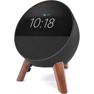 Real  Stand for Echo Spot (2024 Released)   Clock, Tripod Mount Accessories Protect Alexa for  Sound, Secure  Wooden Holder for Speaker (Walnut)