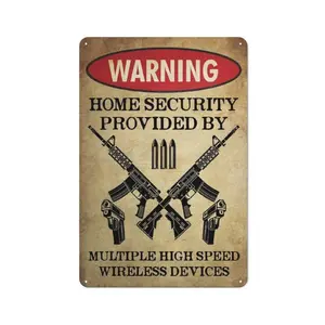 Funny 2D 8x12 Inch Metal Sign – "Home Security Provided By Multiple Wireless Devices" | Vintage Wall Art for Home, Garden, Garage & Man Cave