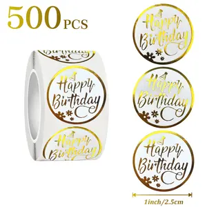 Happy Birthday Stickers, 500 Pieces Per Roll, Party Gift Sealing Labels, Circle Sticker Label, Decorative Adhesive Tags, Decoration Sticker for Home Parties