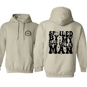 Spoiled By My Blue Collar Man Hoodie - Cute Country Girl Hoodie, Blue Collar Love Sweatshirt, Proud Girlfriend Pullover, Gift For Her, Southern Style Hoodie. Unisex - Menswear, Streetwear. Men's Tops