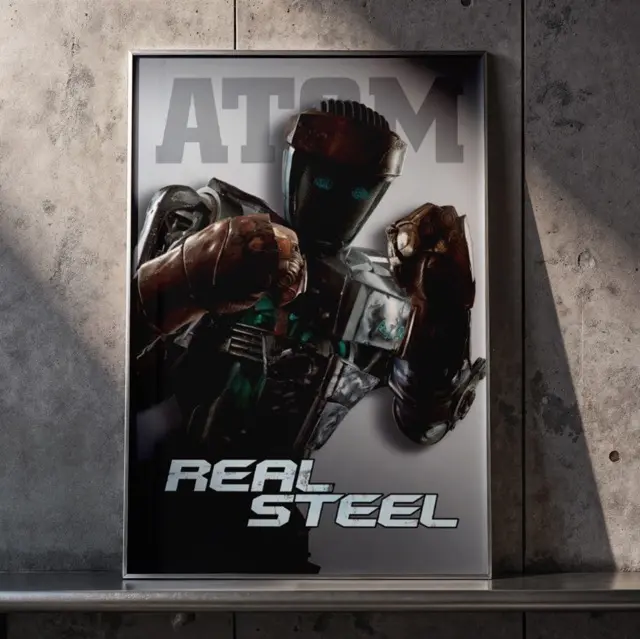 Real Steel Atom Boxing Robot Framed Movie Poster Wall Art Decor - High Definition Premium Print for Man Cave Cinema Room Gift - Durable Framed Aesthetic Home Decor Fan Collectible