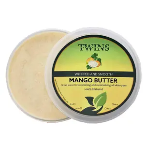Twins Mango Butter - Whipped and Smooth 100% Natural Moisturizing Cream for All Skin Types 8 oz