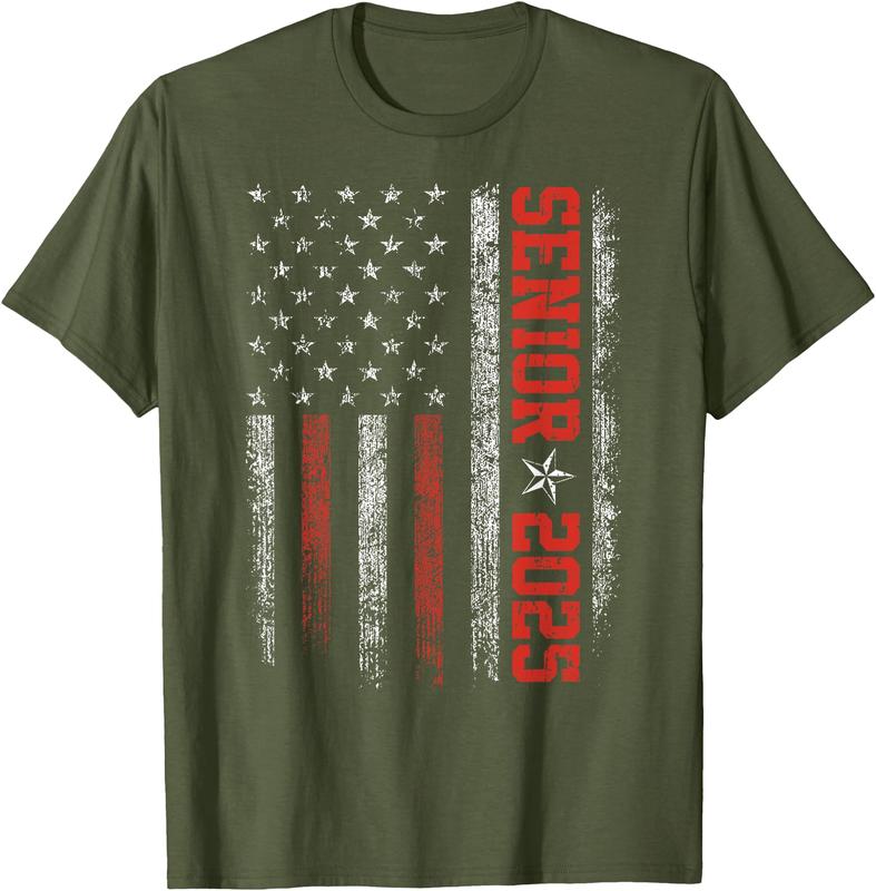 Senior Year 2025 American Flag USA Graduation Class Of 2025 Unisex T-Shirt Cotton Menswear Man Classic Senior Year 2025 American Flag USA Graduation Class Of 2025 Unisex T-Shirt Cotton Menswear Man Classic