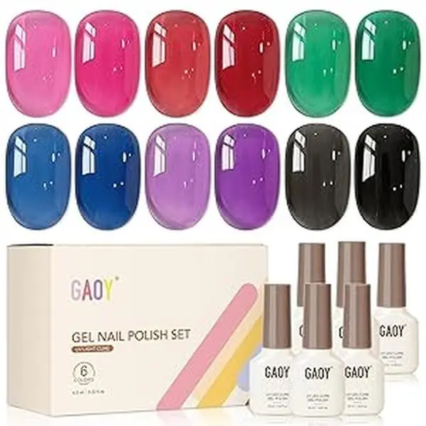 GAOY Funky Fest Jelly Red Black Gel Nail Polish Set, 6 Transparent Colors Green Blue Pink, Soak Off UV Light Cure Gel Polish Kit for Nail Art DIY at Home