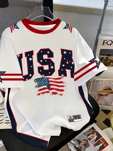 Men's Summer Casual 3D Print Letter Flag T-Shirt, Lightweight Polyester, Round Neck, Short Sleeve, Dynamic Color Design