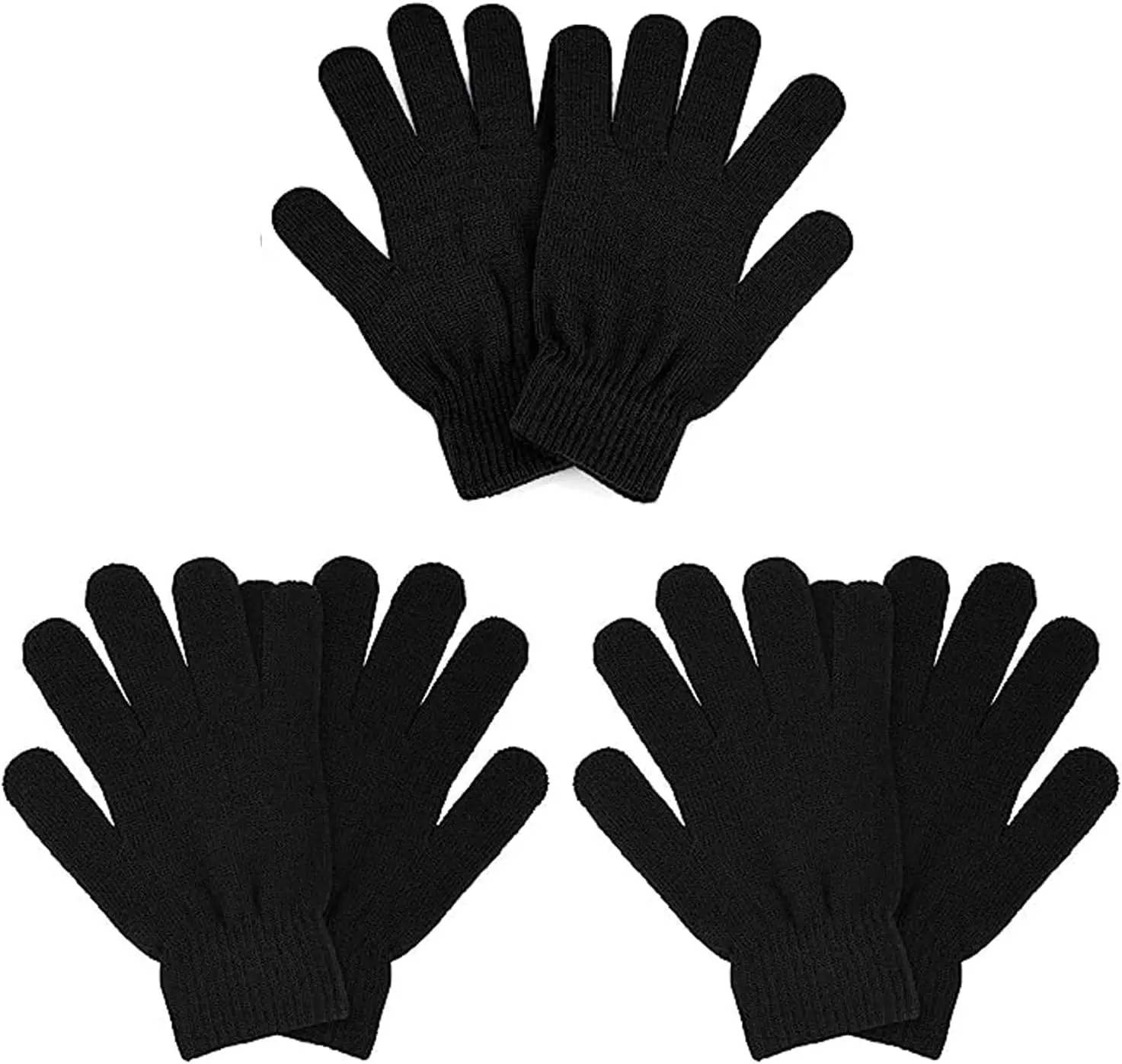 3 Pairs Winter Magic Gloves Adults Warm Stretchy Unisex Black Gloves One Size Fits Most Men Women Teens Magic Knit Gloves Running Acrylic