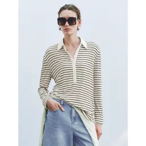 URBAN REVIVO 2026 Viral Women's Striped Viscose-Wool Thin Longsleeve Blouse - Casual Top for Women