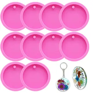Name 10 Pack Round Keychain Silicone Mold 2 inch Flat Circle Resin Molds with Hole for DIY Earrings Keychain Pet Tag Jewelry Making Crafts Making