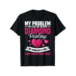 Plus Size, Funny Diamond Painting T-shirt with My Problem Isn't That I Bought Too Much Diamond Painting Slogan and Pink Diamond Art Design, Heavyweight Crew Neck T-shirt for Women's Plus Size, Sizes 0XL-5XL, Casual Vintage Shirt for Diamond Art