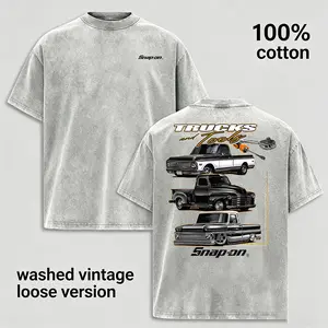 Vintage Washed Snap-on Trucks and Jeep Shirt for Men - Loose Fit 100% Cotton T-Shirt, Unique Retro Truck Off-Road Vehicle Pattern Casual Tee, Awesome Holiday Christmas Present for Him - Great Gift for Birthday for Men Who Love Cars