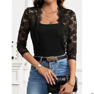 tiktokClasiSheerLaceScallopTrimCropJacketForSummer