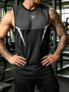Men's Sleeveless T-Shirt Sports Vest Fabric Elastic Comfortable Breathable Gym Weightlifting Push-Ups Outdoor Running Training Fashion Top Activewear For Fitness