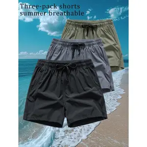 Men’s solid drawstring waist pocket sporty baggy shorts, casual elastic waist shorts for daily wear, summer gym bottoms, men’s shorts, breathable fitness shorts, casual athletic shorts, sports shorts