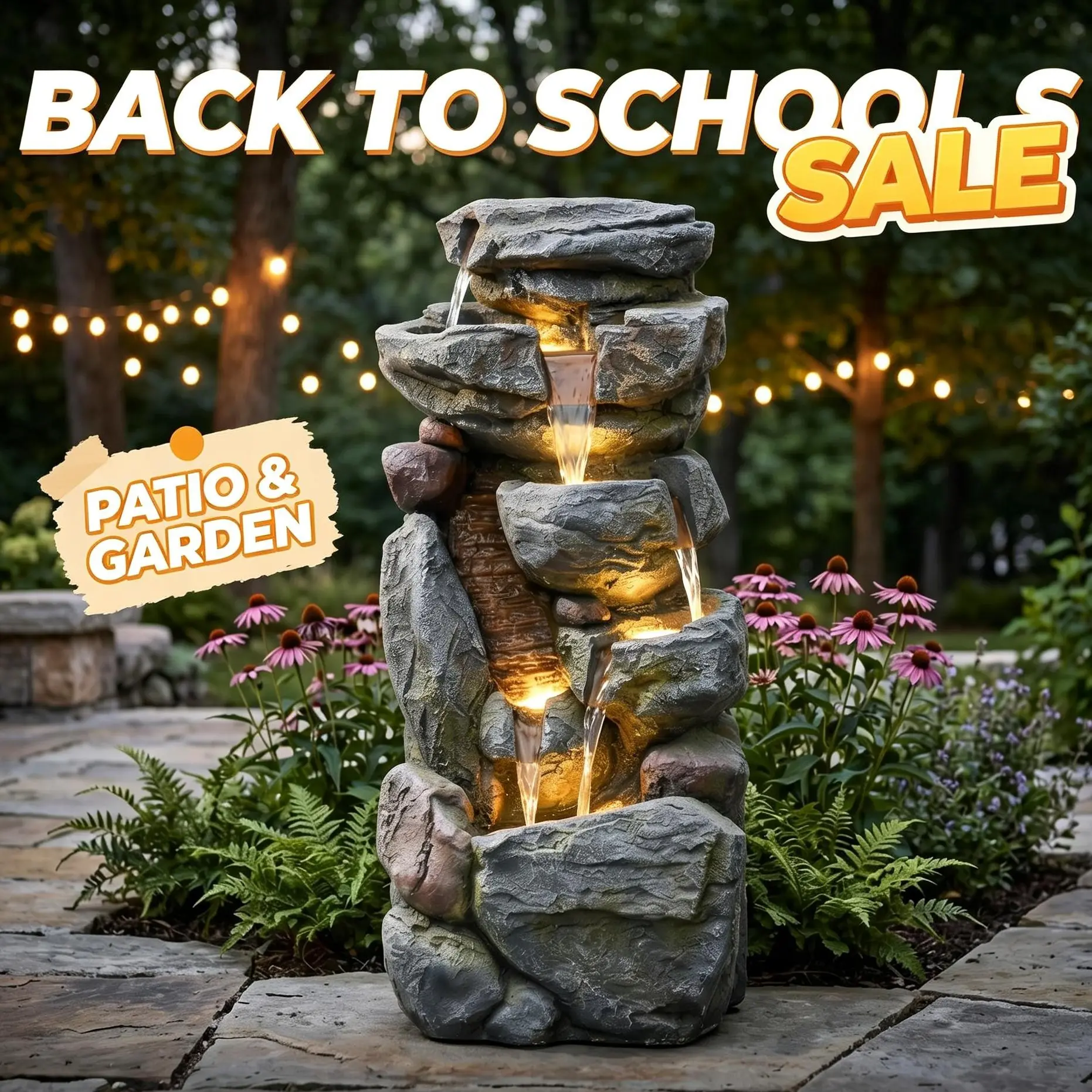 2026 US Back To School Campaign Tankana Summer 31.5" Tall Resin Rock Waterfall Fountain, Outdoor Cascading Stone Water Feature for Backyard, Patio Garden Décor, Home Improvement Pond Fountain Waterfountain, Fountain Design, Garden Waterfall Fountains