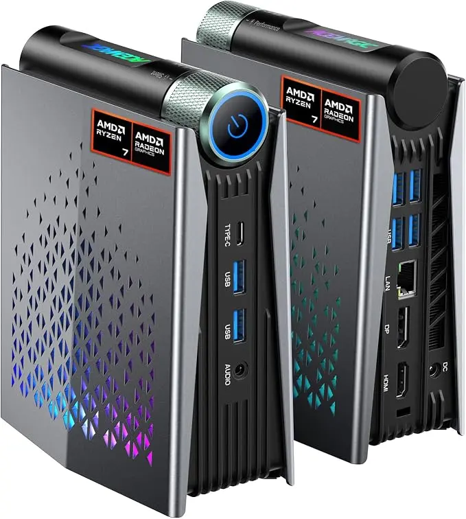 ACEMAGICIAN S3A Mini PC Windows 11 Pro, Ryzen 7 H 255(up to 4.9GHz), 16GB LPDDR5 512GB NVME PCIe4.0 SSD Computer with Radeon 780M Graphics, RGB Lights 3 Modes Small Desktop Business Home Office