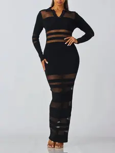 Women's Sexy Sheer Transparent Lace Long Sleeve Polo Dress, Casual Summer Fashion, Elegant & Stylish Design, Perfect for Daily Wear, Womenswear, Lady
