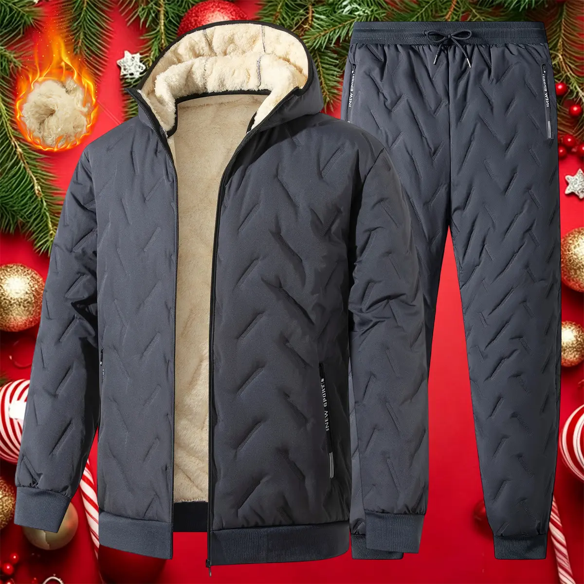 Thermal Insulated Two-Piece Winter Warm Set with 100% Polyester Sherpa Lining | Weekends & Everyday Errands | All-in-One Matching Outfit to Block Cold Wind