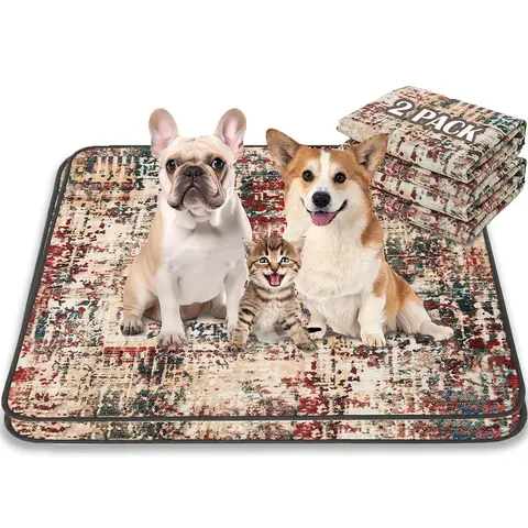 Qeils Soft Flannel-TPU Reusable Dog Training Pads, 2-Pack 36x41in Comfy Potty Mat, 12h Impermeable Leakproof Floor/Couch Guard, Non-Slip Household Textile for Home/Travel Odor Control