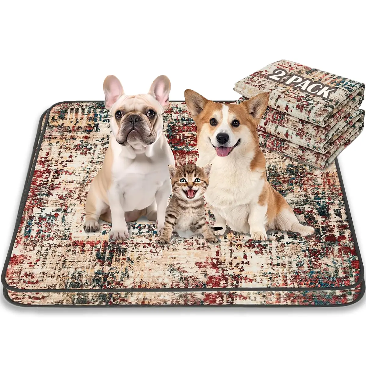 Qeils Washable Pee Pads for Dogs, 2 Pack Super Absorbent Reusable Puppy Pads Leakproof Dog Traning Pads, Waterproof Non-Slip Whelping Pad for Floor, P