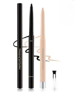 Black+Nude Waterline Eyeliner Pencil, Cream Gel Eye Liner Pencils for Older Women,Waterproof Smudge-Proof Long Wear Retractable Eye Liner with Sharpener, Water Line Eyeliner for Older Women-2Pcs