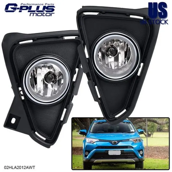 Clear Fog Lights Lamps W/ Switch+Black Bezel Fit For 2016-2017 Toyota RAV4 G-PLUS