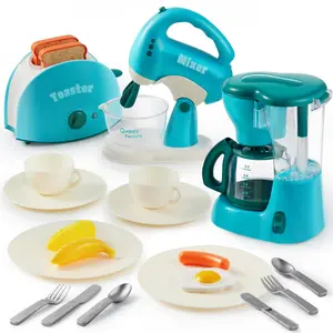 Joyin Play Kitchen Toys, Pretend and Play Food Kitchen Accessories GirlsToy with Coffee Maker, Mixer, Toaster with Realistic Lights& Sounds, Birthday Gift for Kids Ages 2 3 4 5, Blue&Pink