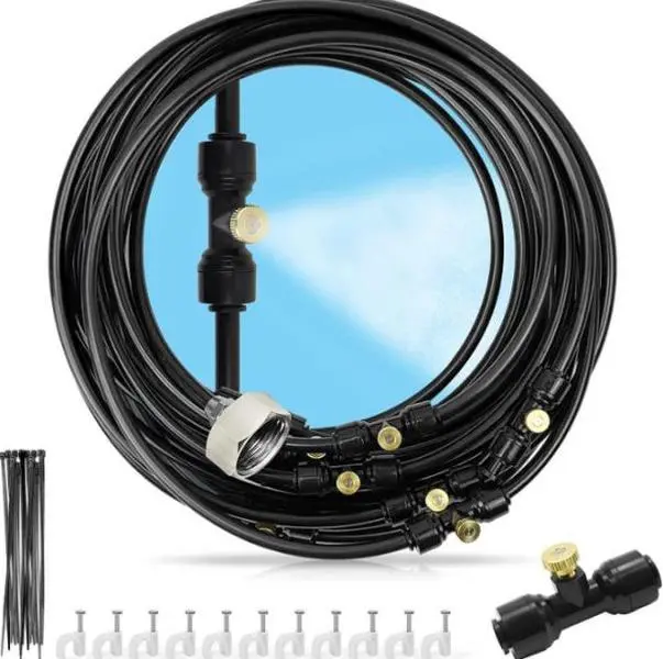 Outdoor Misting & Garden Irrigation System Kit - 30M/98FT PE Tubing, 30 Brass Nozzles, 20°F Cooling, UV-Resistant, Water-Saving for Patio, Gazebo