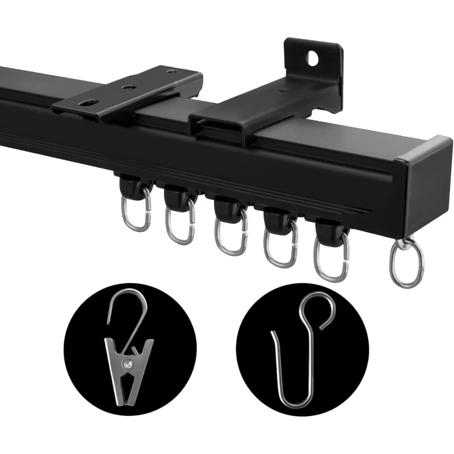 Ceiling Curtain Track, Heavy Duty Curtain Tracks System for Room Divider, Wall Mount Sliding Curtain Rail with Clip and Hooks Set for Living Room, Bedroom, Shower, Outdoor, Black,9ft-12ft