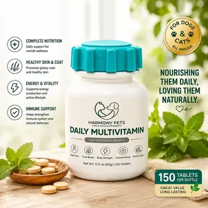 Harmony Pets Daily Multivitamin for Dogs & Cats - 150ct Pet Supplement Tablets for Immune Support, Skin & Coat Health, Energy & Vitality - All Breeds & Ages