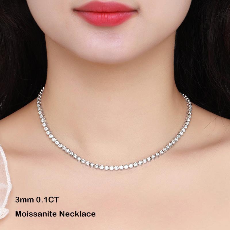 EWYA Sparkling 2/3mm Full Moissanite Tennis Bracelet for Women Party S925 Silver Plated 18K Pass Diamond Test Bezel Bracelets