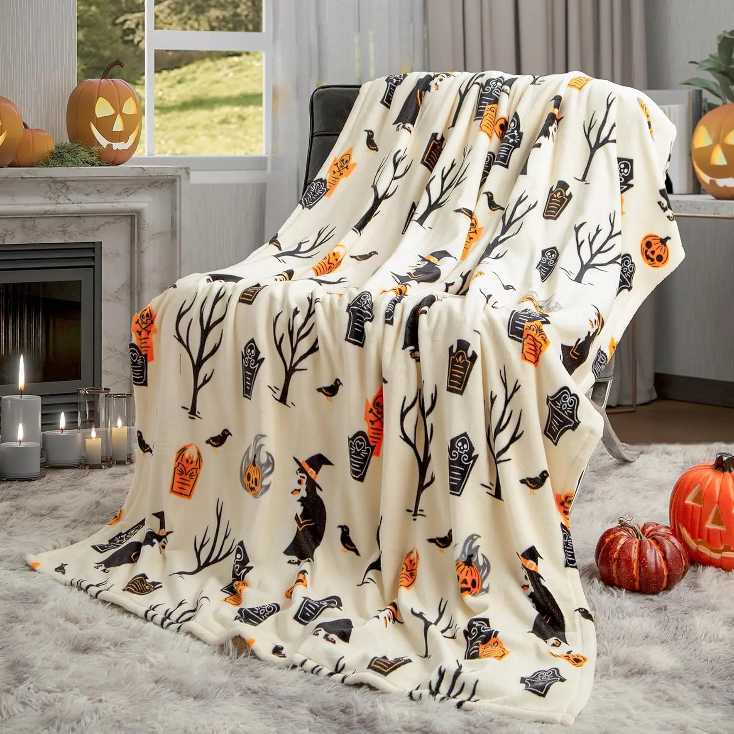 50x60inch Caramel Fleece Fall Throw Blanket - Soft Cozy Microfiber Reversible Fluffy Pumpkin Halloween Blanket for Couch, Outdoor Travel, Father's Day, Thanksgiving, Boyfriends' Birthday Gifts